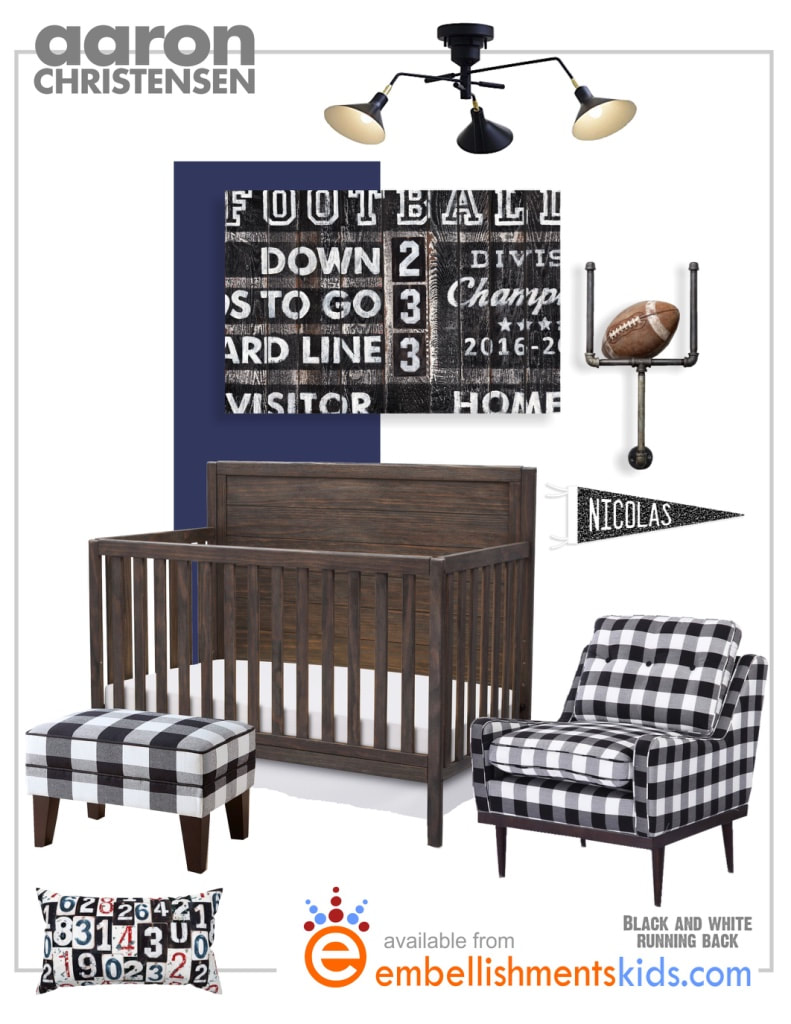 Football Sports Nursery featuring Gingham, a Scoreboard and design by Aaron Christensen